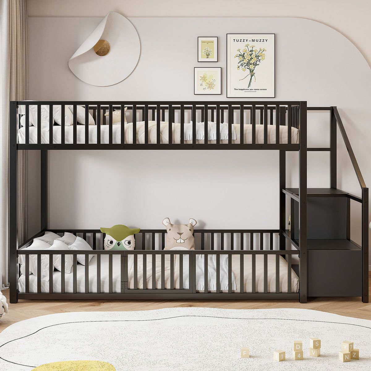 Litera con escalera de almacenamiento, diseño compacto