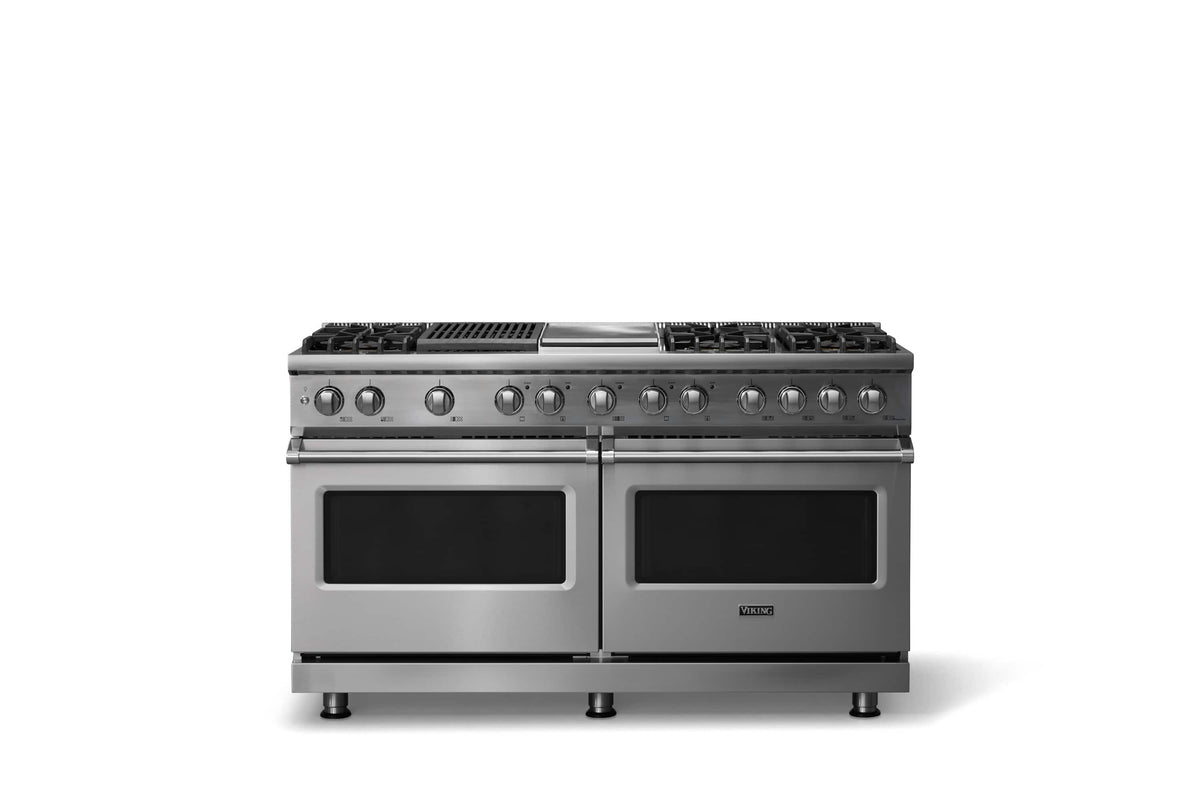 Viking - 60"W. P5S 9.4 Cu.Ft. Freestanding Self-Clean Sealed 8B Dual Fuel Convection Rng/Grdl/Grl-Stainless Steel - Stainless Steel