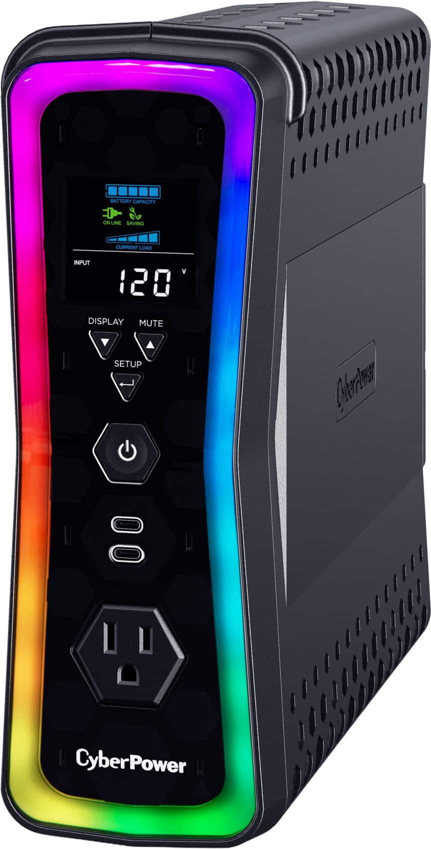 CyberPower - GX150C2 Gaming UPS Battery Backup with RGB Lighting, Sine Wave Output, and USB Charging Ports - Black