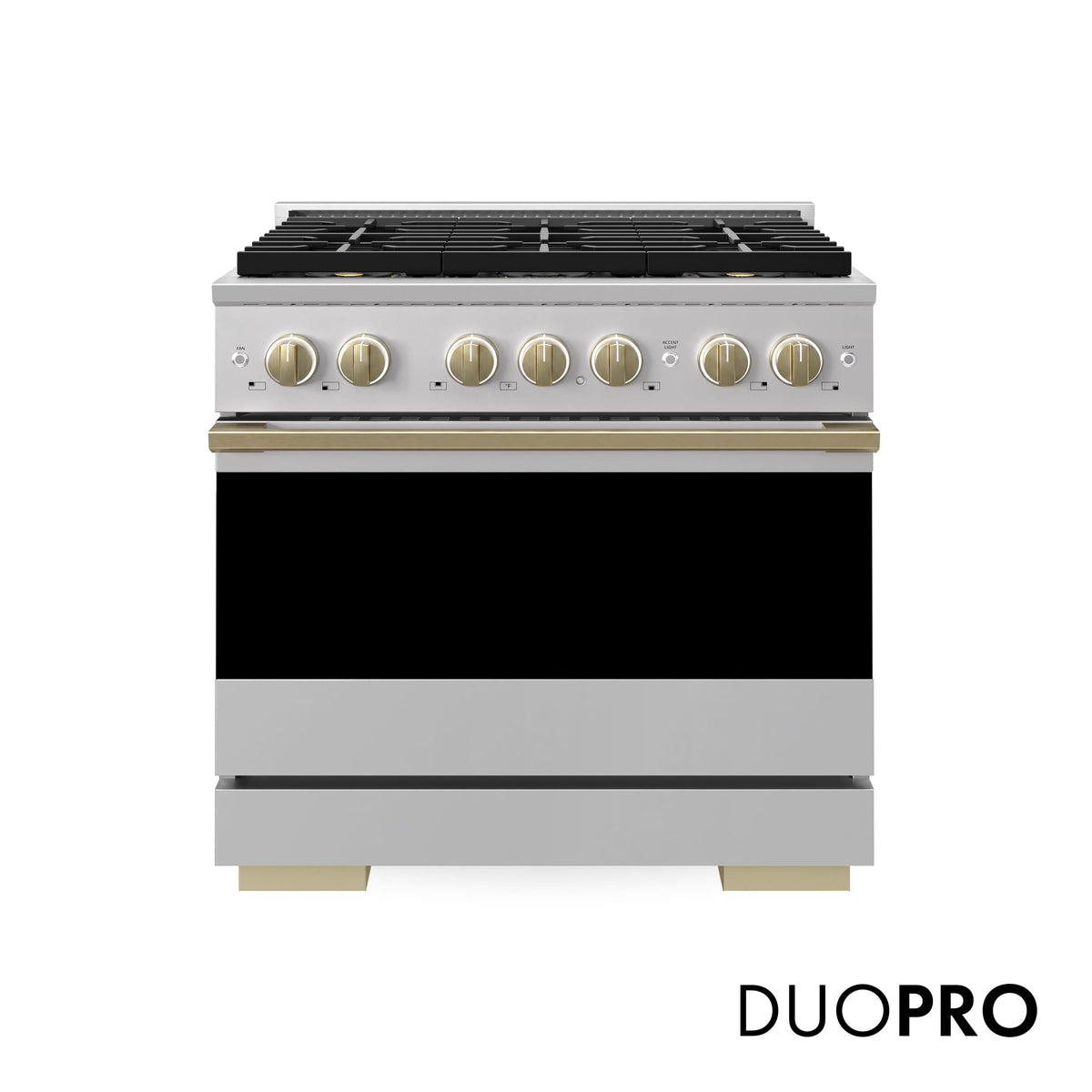 ZLINE - Autograph 36 in. 5.2 cu. ft. Marino Freestanding DuoPro Gas Range with Convection Oven & Champagne Bronze Accents - Stainless Steel