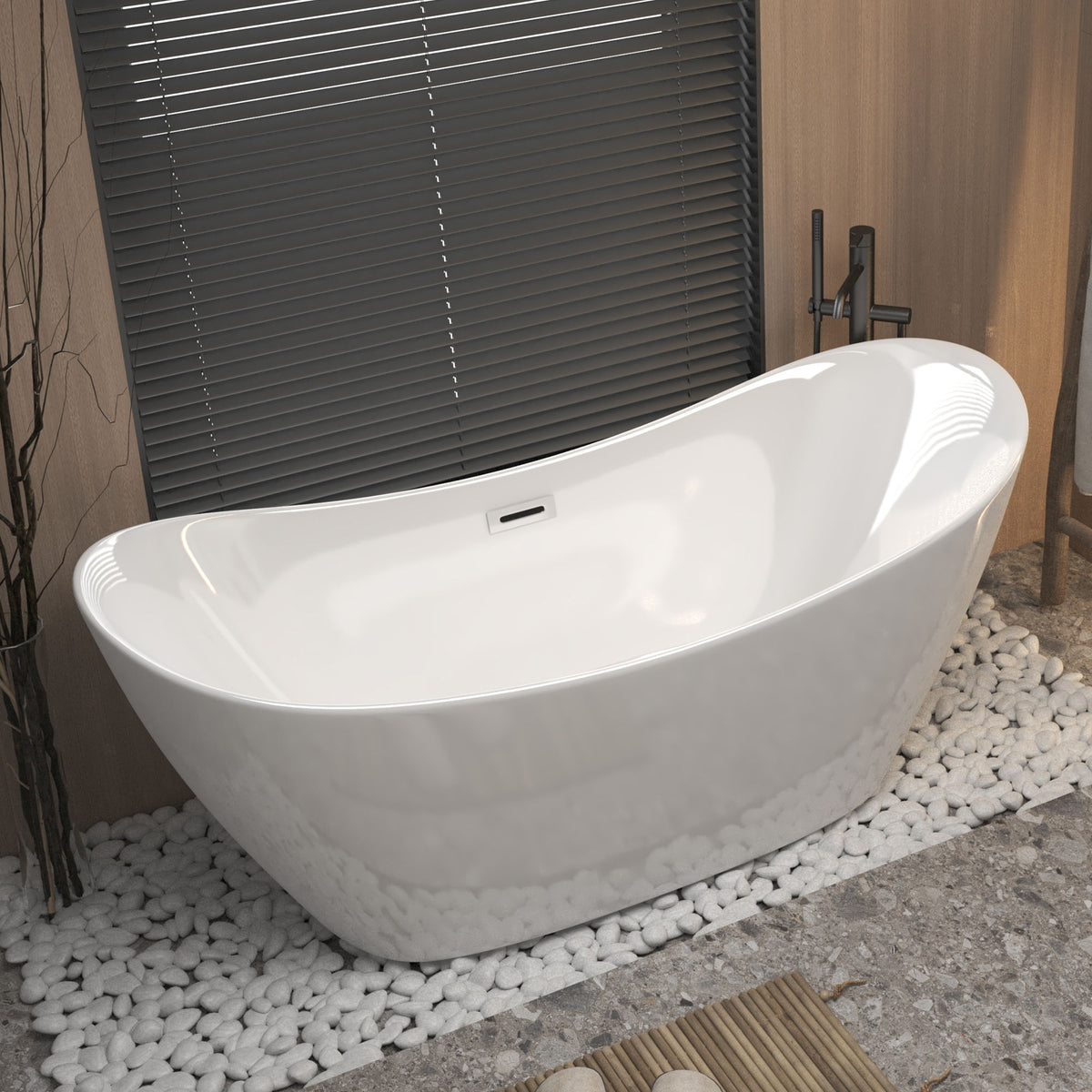 Freestanding Tub With Overflow And Pop Up Drain, Ergonomic Design