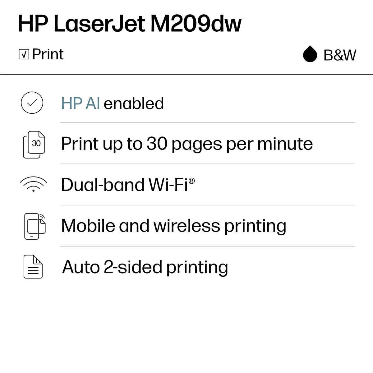 HP - LaserJet M209dw Wireless AI-Enabled Black-and-White Laser Printer - White & Slate