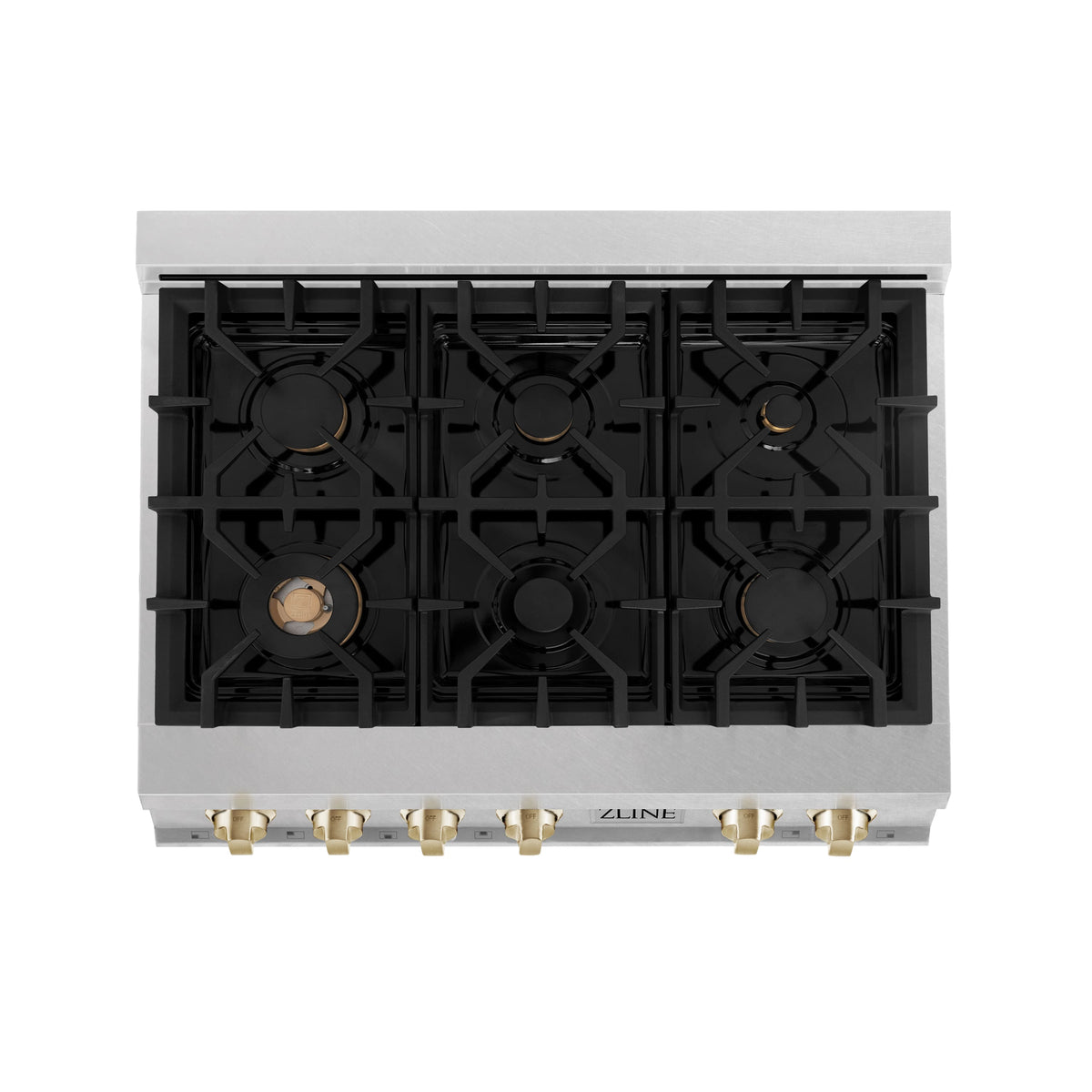 ZLINE - Autograph 36 in. Legacy Gas Rangetop with 6 Burners in Satin Steel with Gold Accents - Satin Stainless Steel