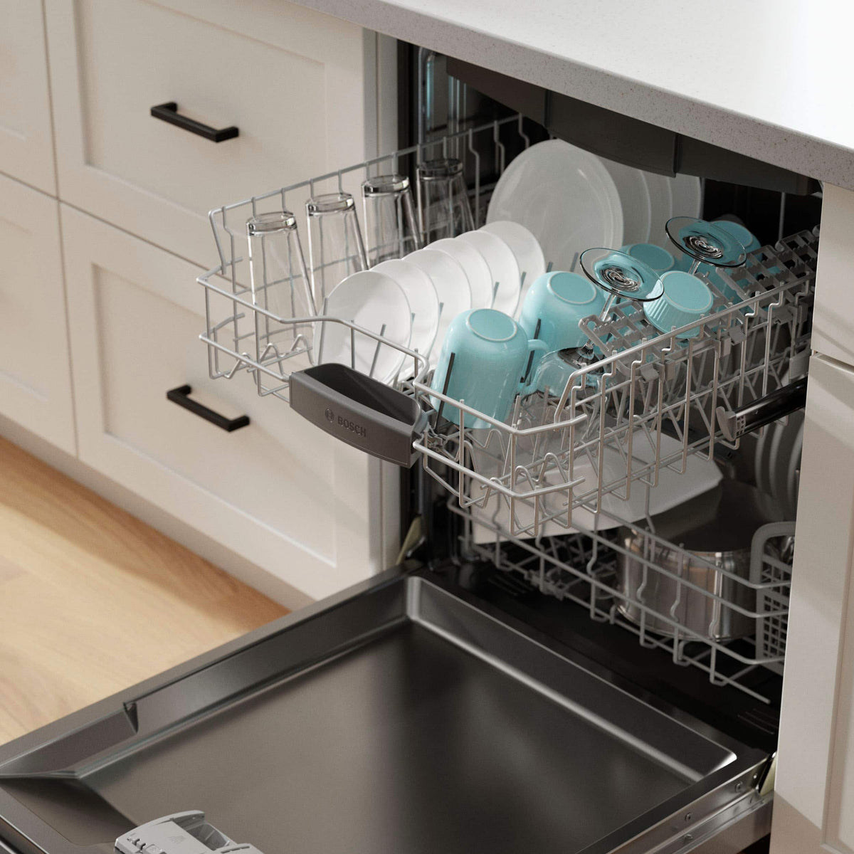 Bosch - 300 Series 24" Front Control Smart Built-In Stainless Steel Tub Dishwasher with 3rd Rack and AquaStop Plus, 46 dBA - Stainless Steel