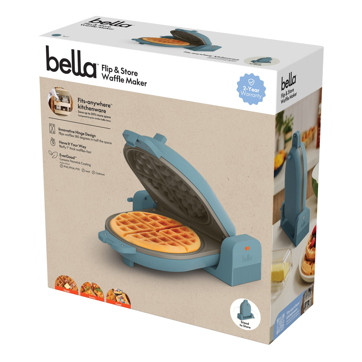 Bella - Fits-anywhere Kitchenware: Flip & Store Belgian Waffle Maker - Surf