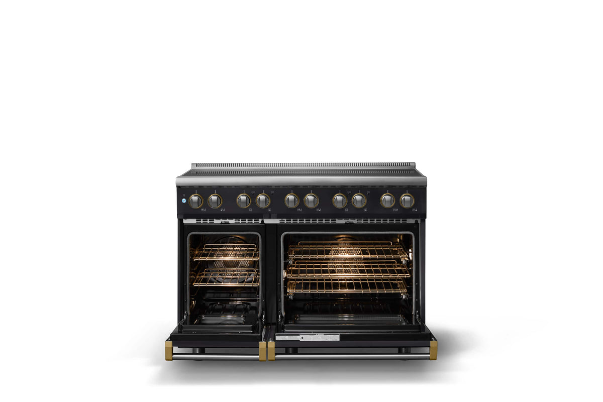 Viking - 48 in. Wide 6 Elements 5 Series Freestanding Electric Induction Range - with Brushed Brass Trim - Onyx