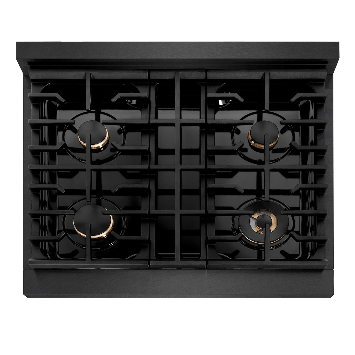 30 in. Wide 4 Burner ZLINE Autograph 4.2 cu. ft. Manual Clean Freestanding Gas Range with Gold Accents - Black Satin Stainless Steel