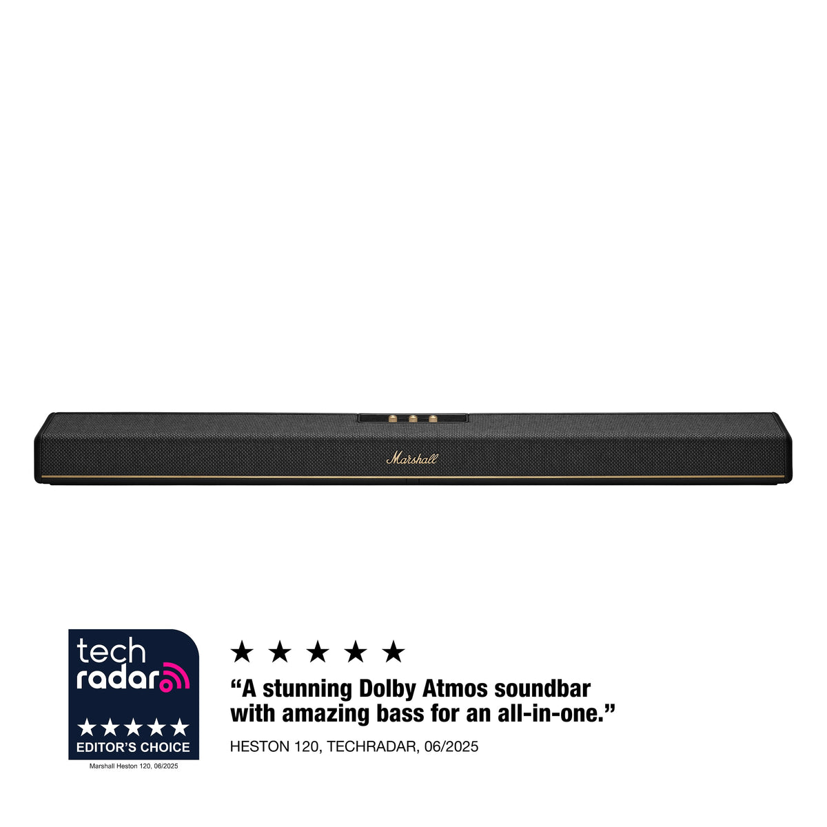 Marshall - Heston 120 Soundbar with Dolby Atmos Immersive Sound and Built-In Subwoofer for TV / Movies / Music - Black