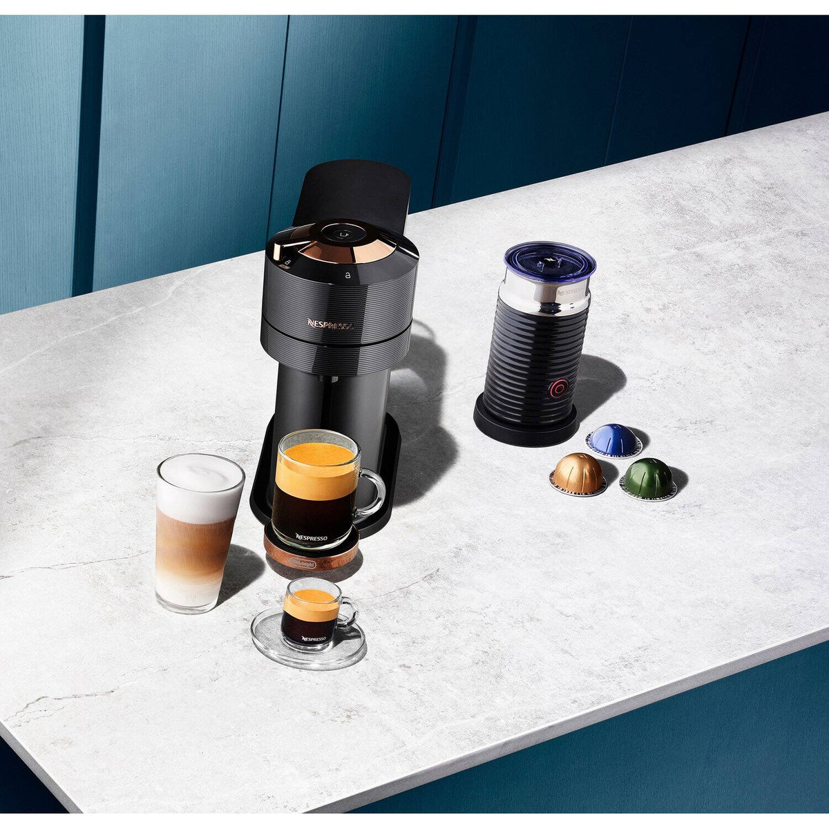 Nespresso - Vertuo Next Premium Coffee and Espresso Maker plus Aeroccino3 Milk Frother in Black - Black Rose Gold