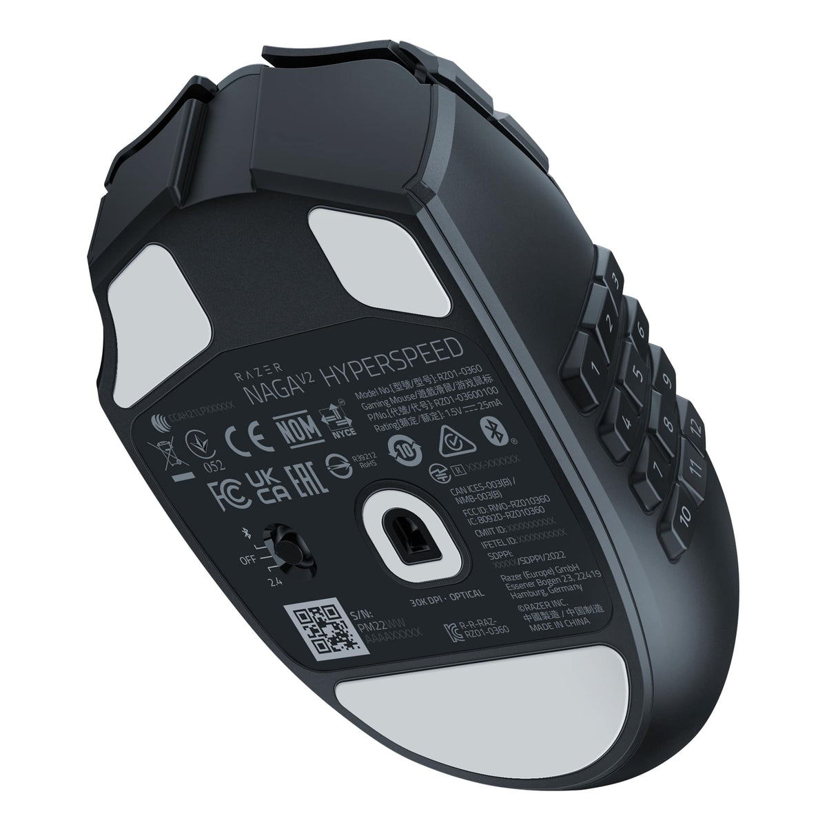 Razer - Naga V2 HyperSpeed MMO Optical Gaming Mouse with 19 Programmable Buttons - Wireless - Black