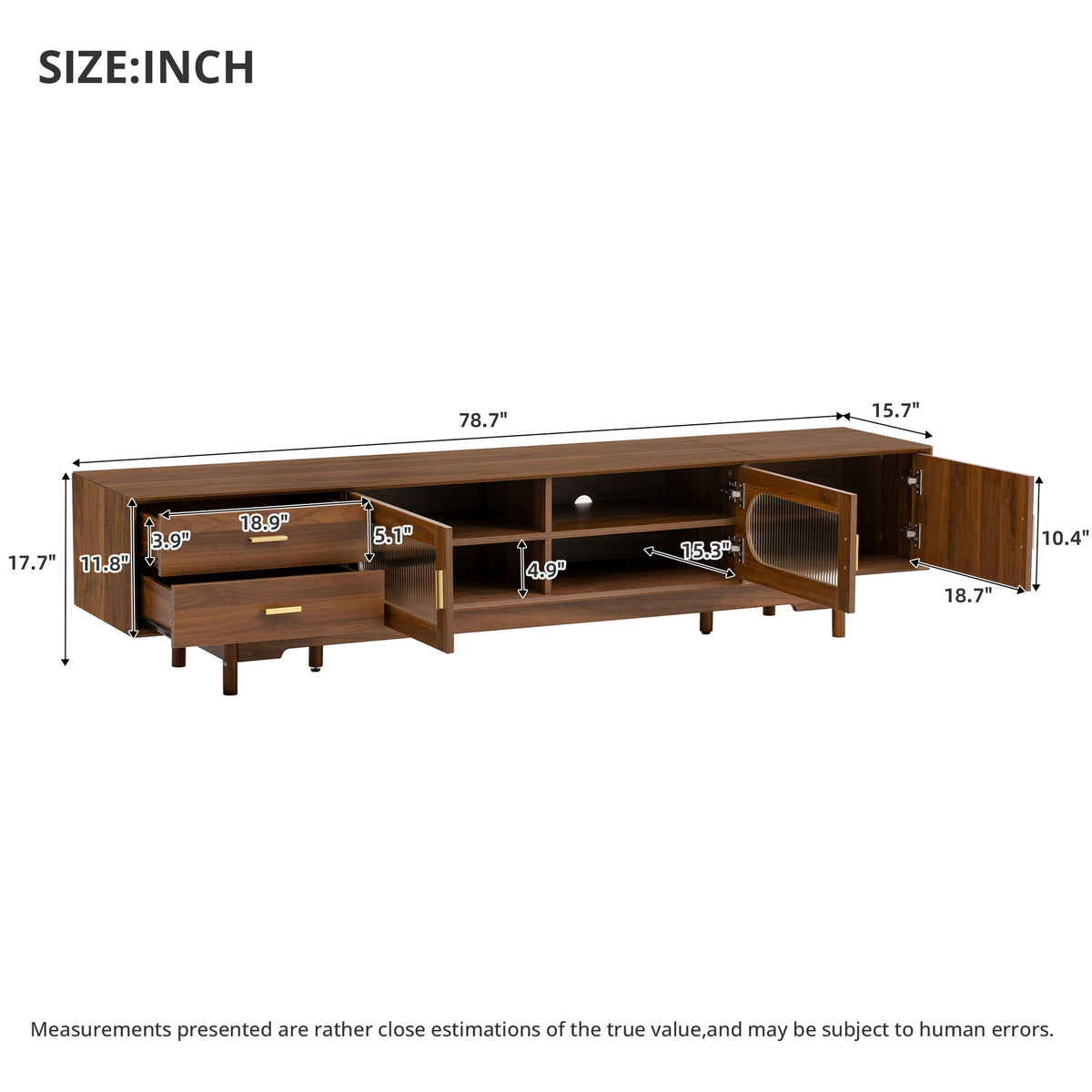 Mueble de TV moderno con puertas de cristal estriado y 2 cajones