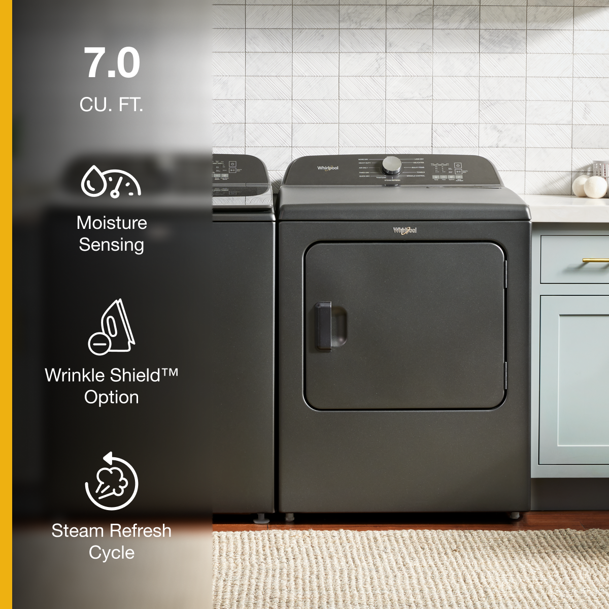 7.0 Cu. Ft. Whirlpool Electric Dryer with Moisture Sensor - Volcano Black