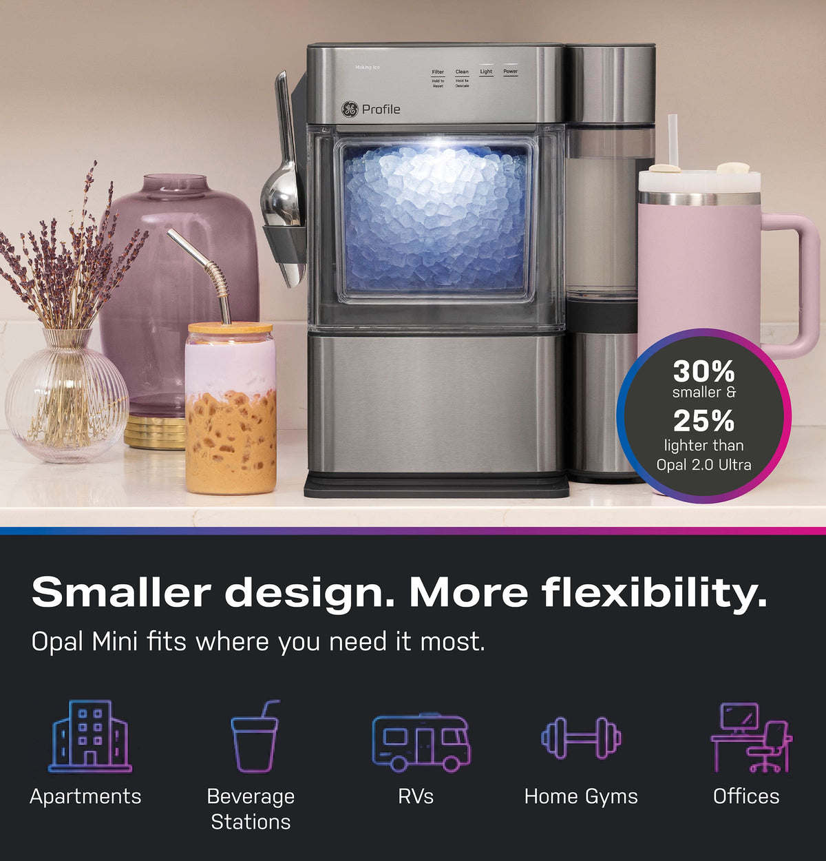 GE Profile - Opal Mini Pro+ Countertop Nugget Ice Maker with Side Tank, 36 lb Daily Ice Production - Stainless Steel