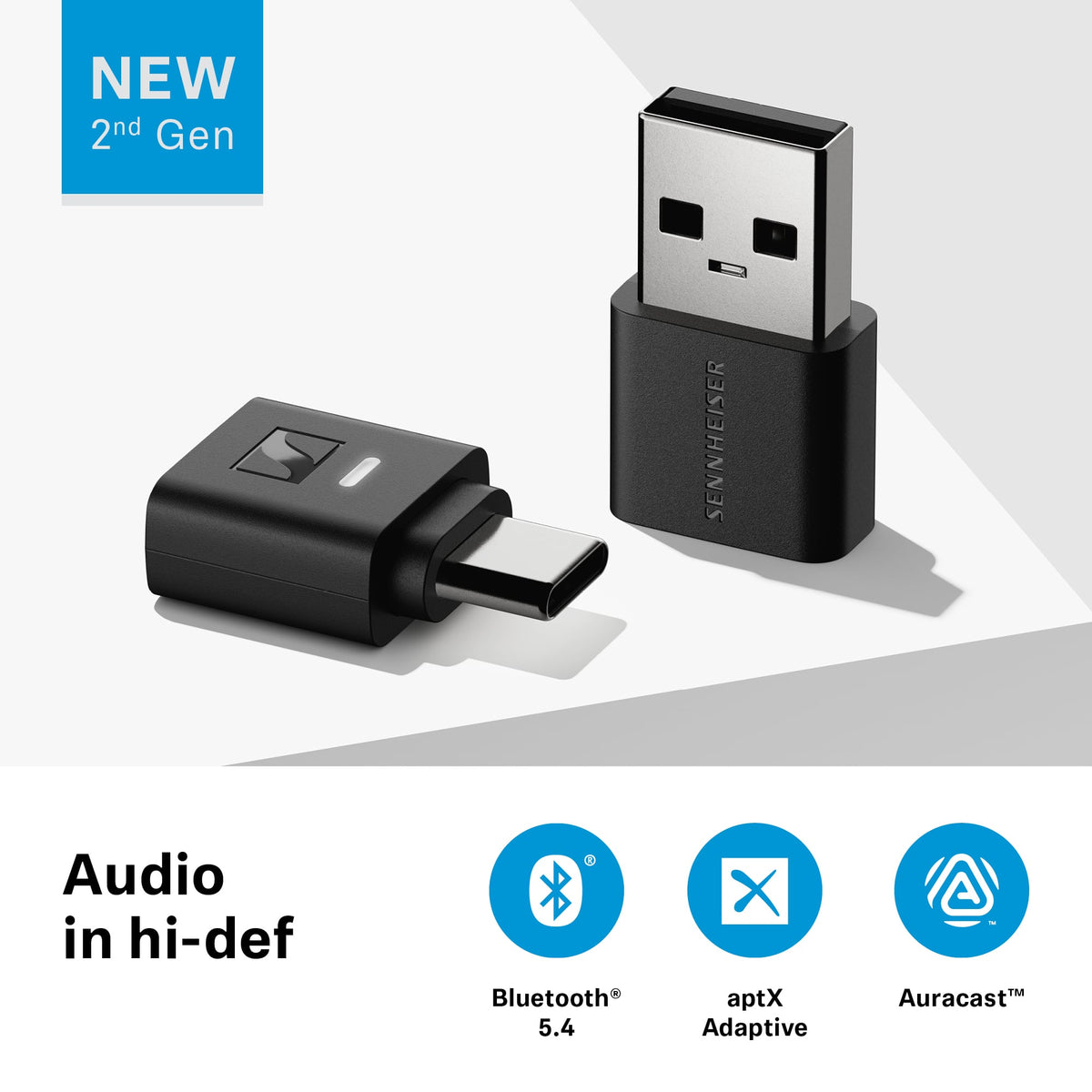 Sennheiser - BTD 700 Bluetooth USB Dongle - aptX Lossless, Auracast, Plug & Play Audio Transmitter for Headphones - Black