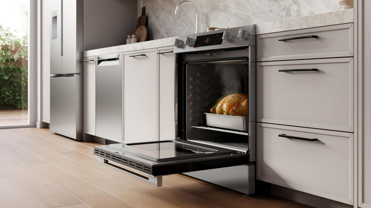 Bosch - 300 Series 30 in. Wide 5.8 Cu. Ft. Slide-In Electric Convection Range with 5 Elements - Stainless Steel