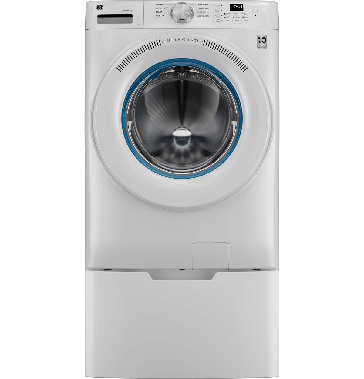 GE - 4.6 Cu. Ft. High-Efficiency Stackable Smart Front Load Washer with Microban Antimicrobial Technology - White