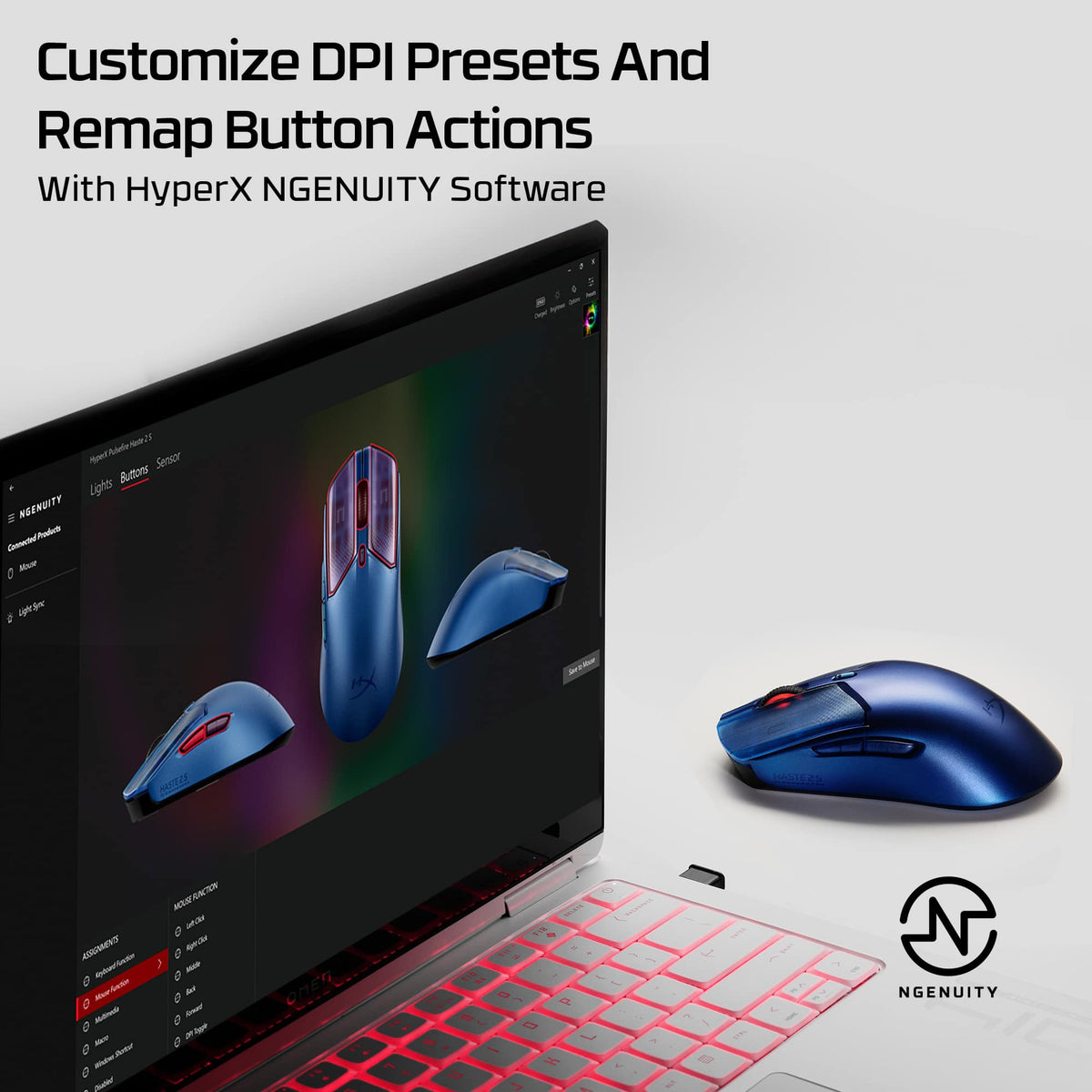 HyperX - Pulsefire Haste 2 S Lightweight Wireless Optical Gaming Mouse with RGB Lighting - Wireless - Navy