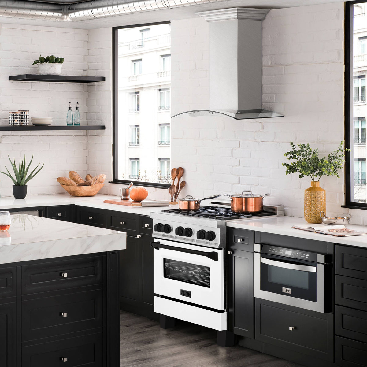 ZLINE - 30 in. Wide 4 Burner Autograph Legacy Dual Fuel Range in Satin Steel w/ White & Black Accents (RASZ-WM-30-MB) - Stainless Steel