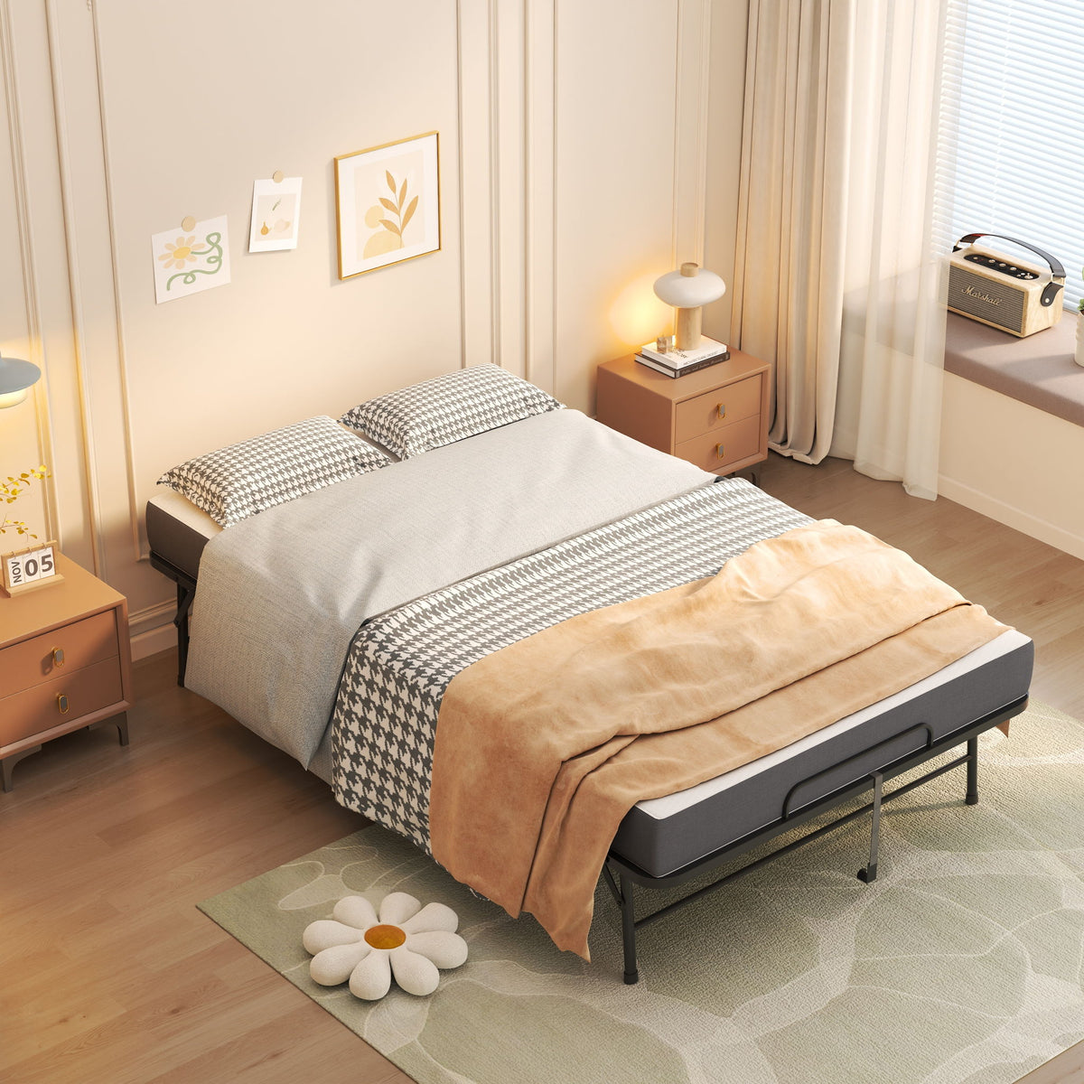Cama Plegable Doble Ancha para Personas Altas, Extralarga y Ancha con Ruedas y Espuma Viscoelástica, Capacidad para Huéspedes de Alta Resistencia, Cuna Portátil Espaciosa - Negro