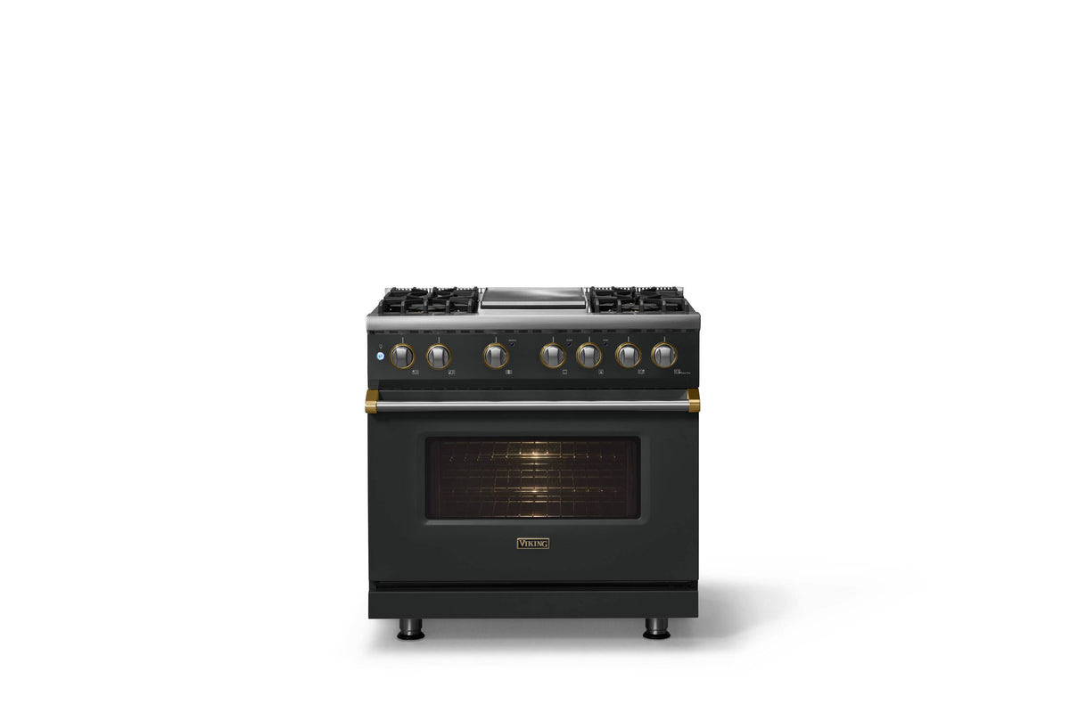 Viking - 36"W. Pro5S 5.6 Cu. Ft. Freestanding Self-Clean Sealed 4B LP DF Convection Range/Grdl-Antique Bronze/Brushed Brass - Antique Bronze