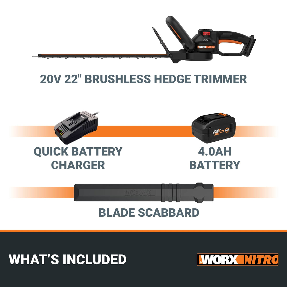 WORX - Nitro WG263 20V 22" Cordless Hedge Trimmer - Black
