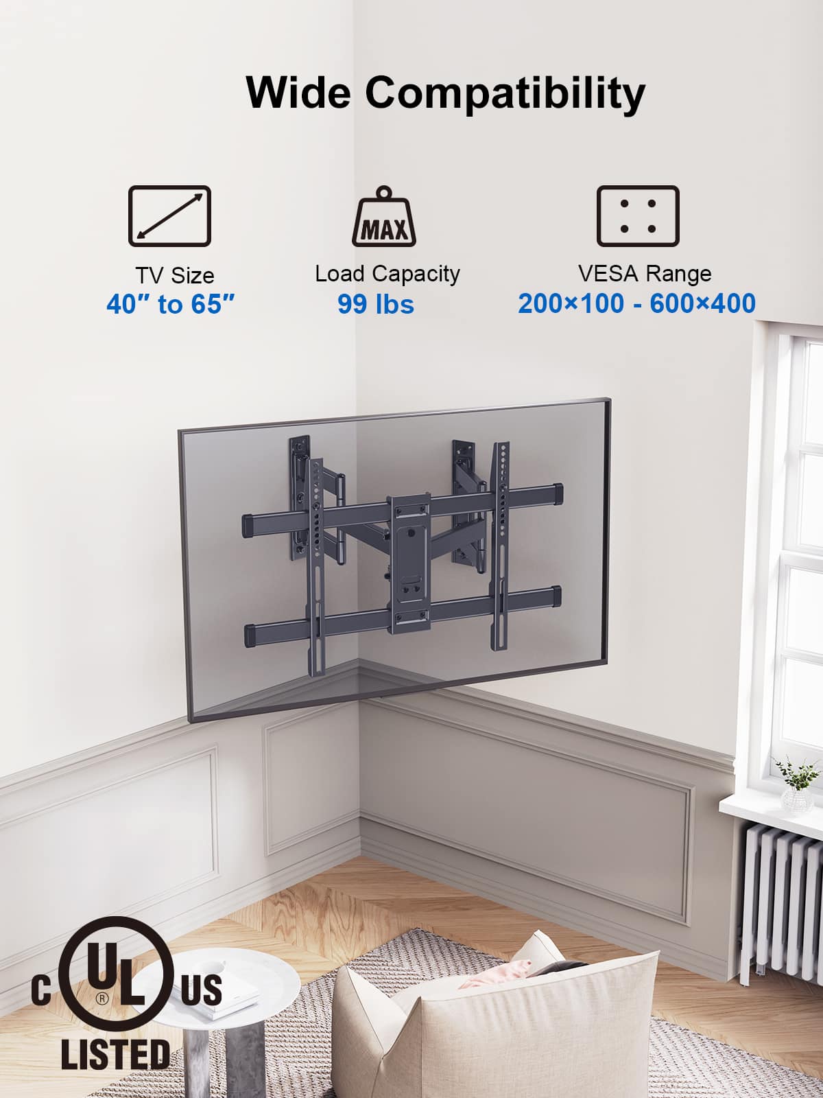 ErgoAV - 40″-65″ Corner TV Mount - Black