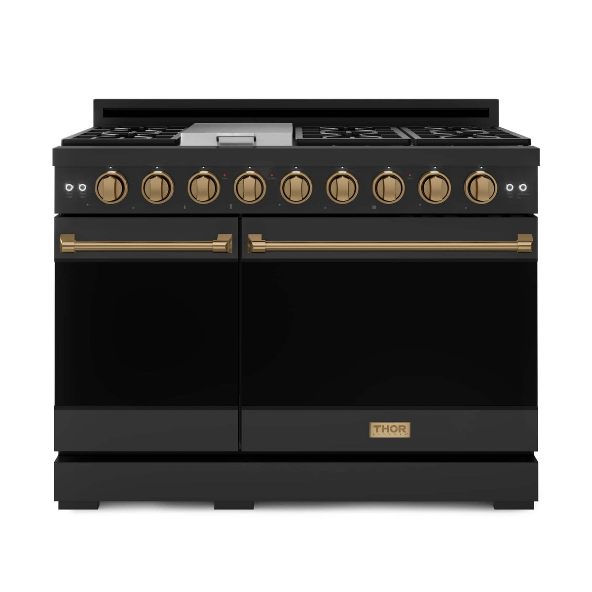 48 in. Wide 7 Burner Gordon Ramsay Series by Thor Kitchen 6.8 Cu. Ft Freestanding Gas Range with Bronze Hardware - Black