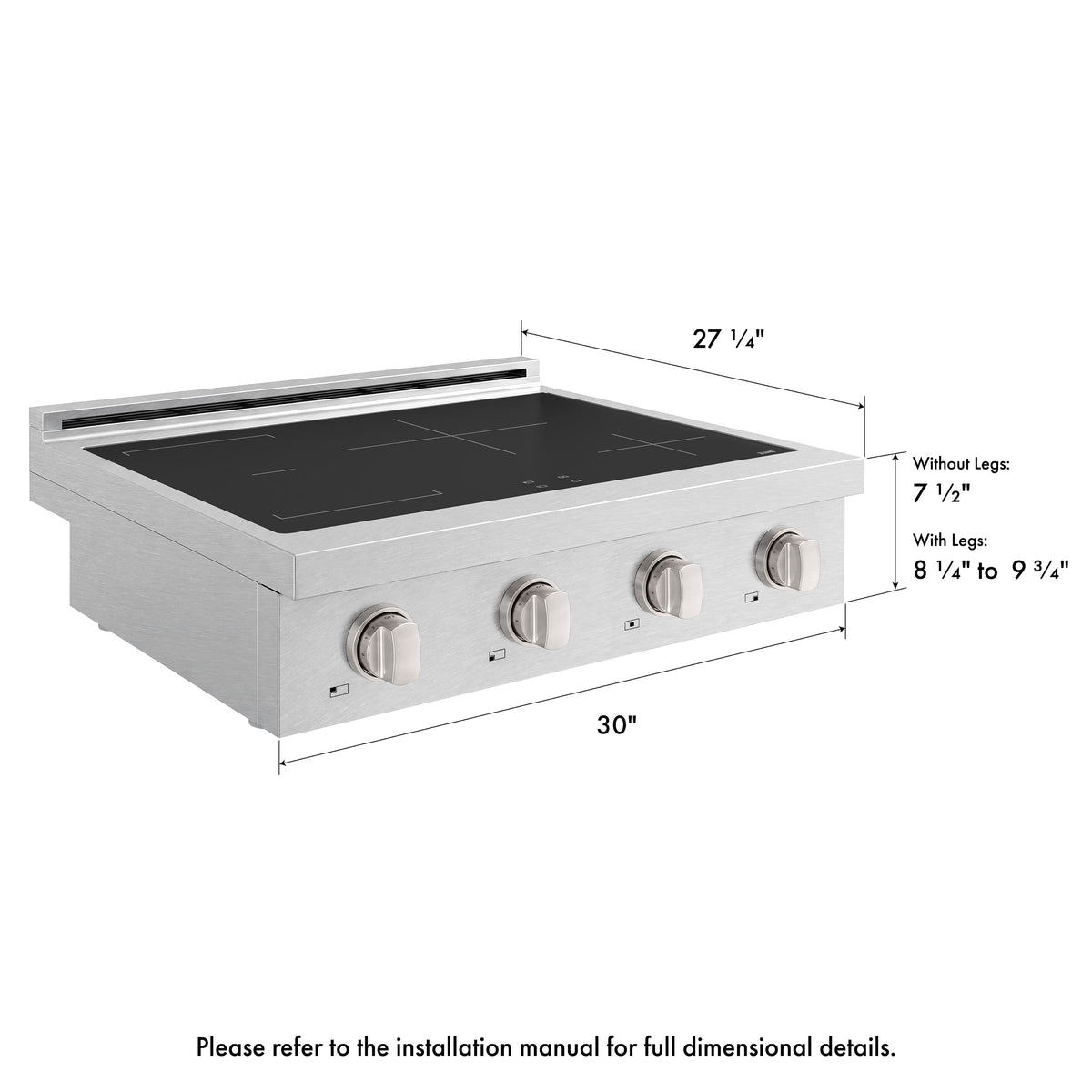 ZLINE - 30 in. Paramount Built-in Induction Rangetop with 4 Element Cooktop in Satin - Stainless Steel