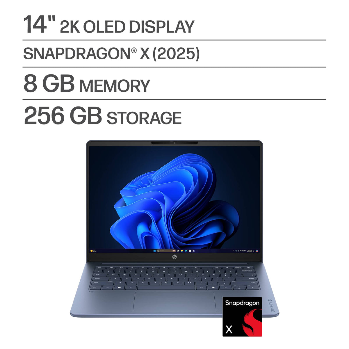 HP - OmniBook 3 - 14" 2K OLED Laptop - Snapdragon X (8-core) - 8GB Memory - 256GB SSD - Starlit Blue
