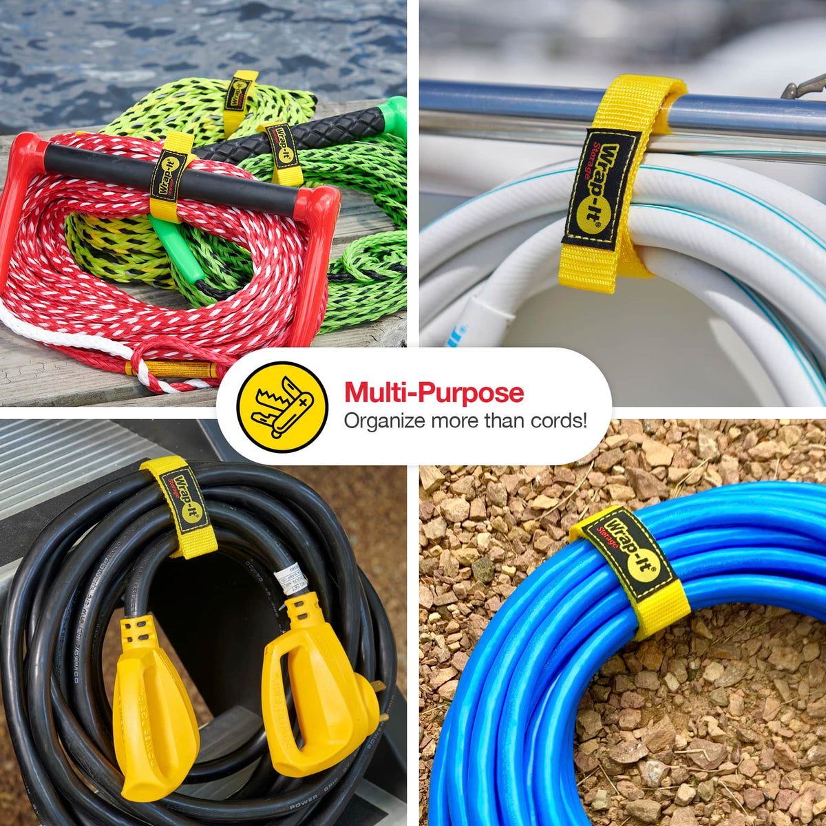 Wrap-It Storage - Quick-Straps - 12-inch (3-Pack) - Weatherproof Hook and Loop Strap - Yellow