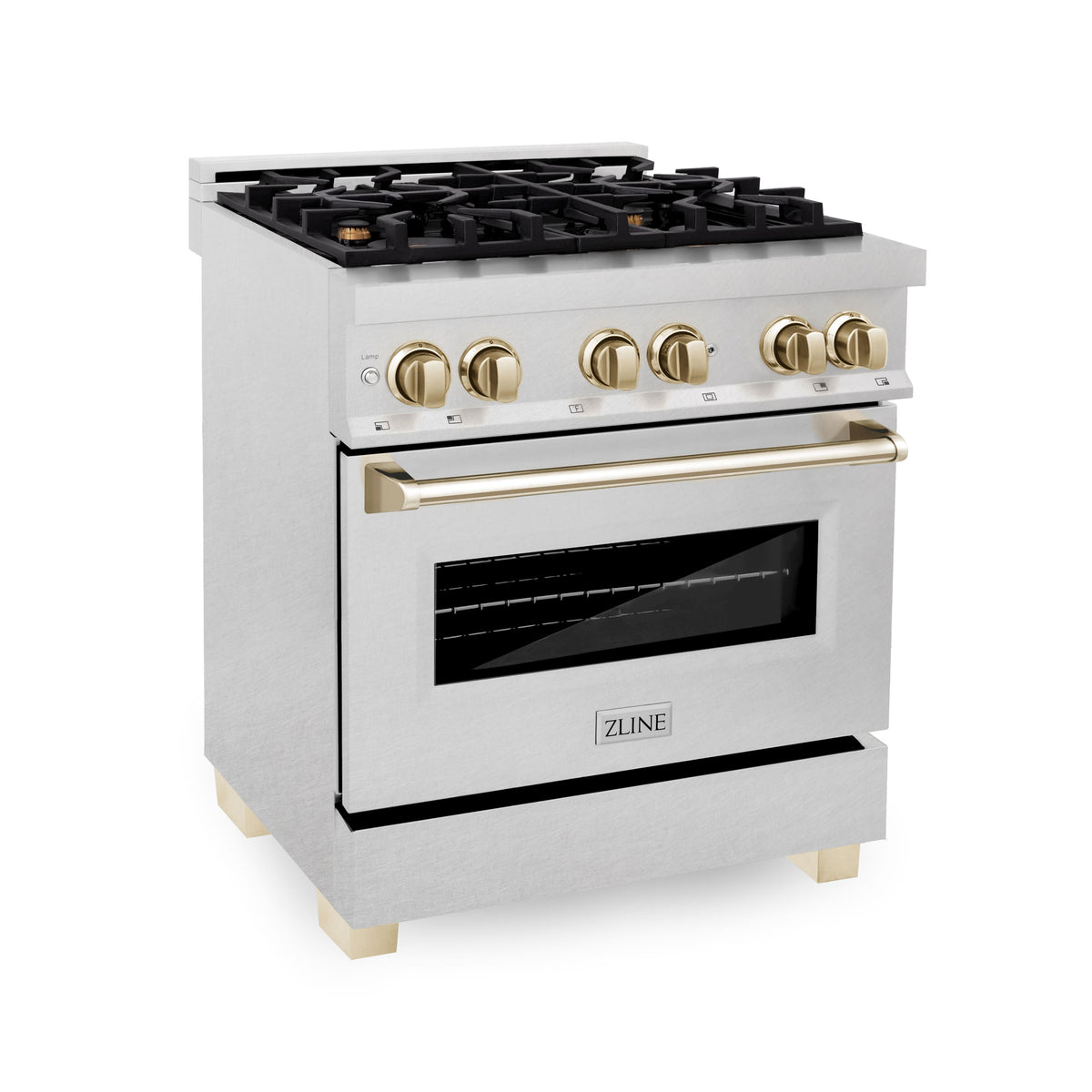 30 in. Wide 4 Burner ZLINE Autograph Legacy Dual Fuel Range in Satin Steel & Gold Accents (RASZ-SN-30-G) - Stainless Steel