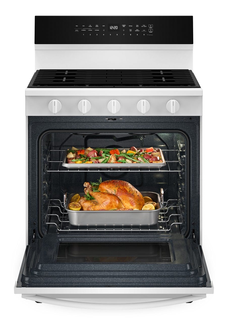 Whirlpool - 30 in. Wide 5 burners 5.0 cu. ft. Smart Freestanding Gas Range with Air Cook Technology, No Preheat Air Fry, Steam Clean - White