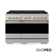 ZLINE - Autograph 48 in. 6.7 cu. ft. Marino Freestanding DuoPro Dual Fuel Range in Satin Stainless Steel and Bronze Accents - Satin Stainless Steel