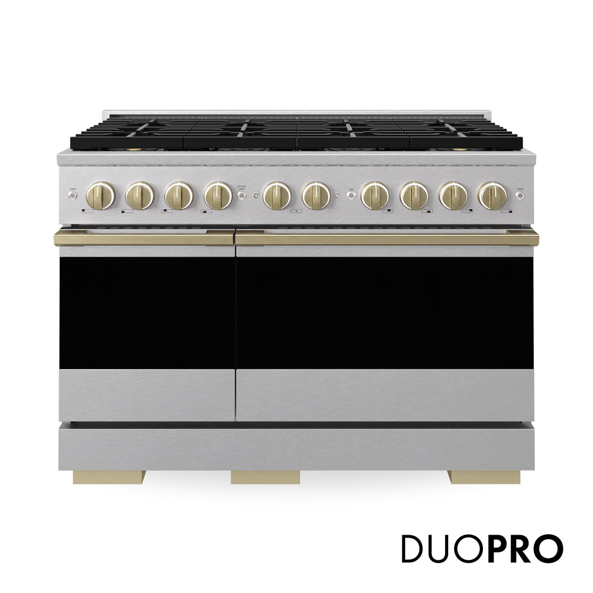ZLINE - Autograph 48 in. 6.7 cu. ft. Marino Freestanding DuoPro Dual Fuel Range in Satin Stainless Steel and Bronze Accents - Satin Stainless Steel