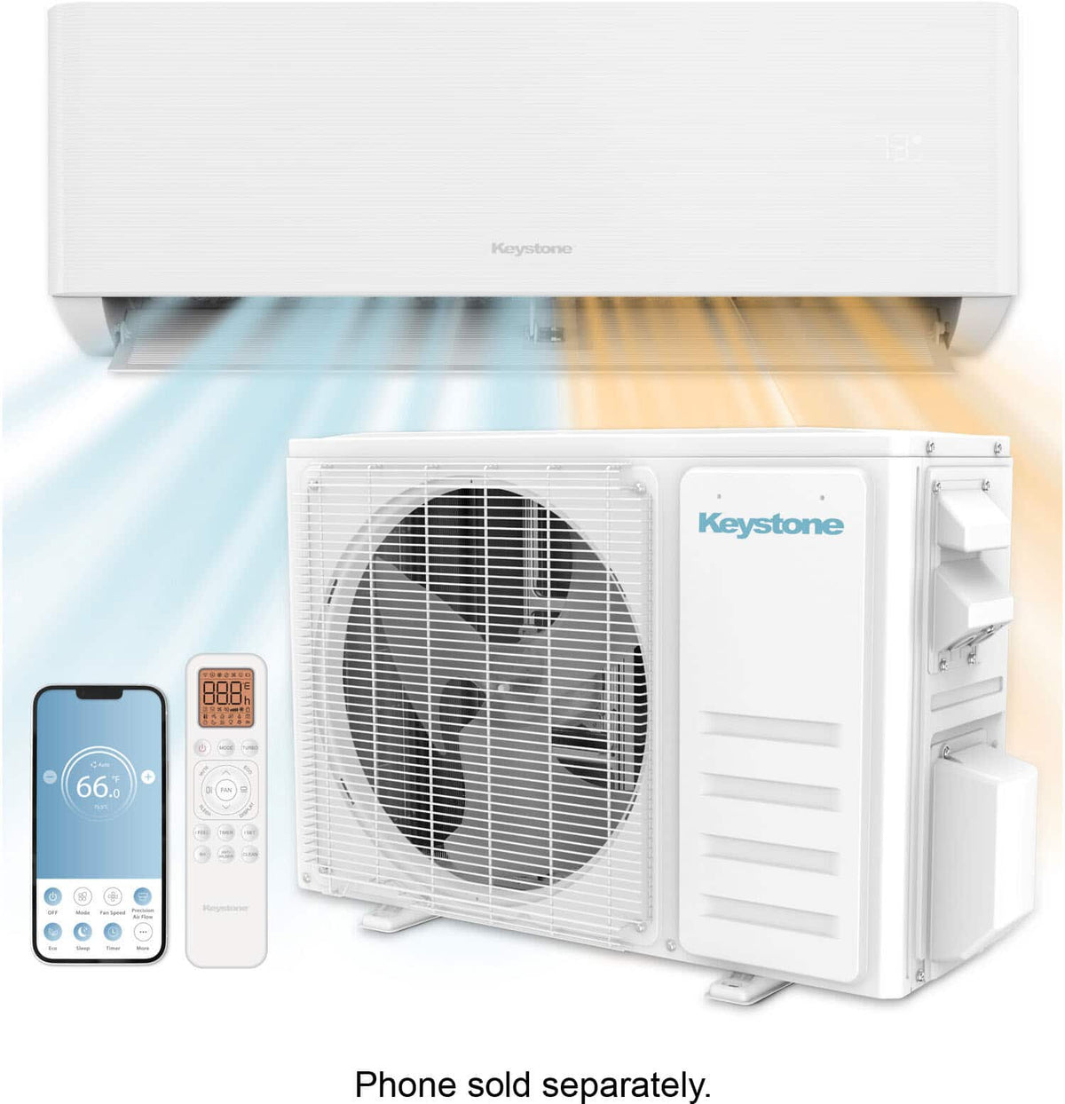 Keystone - Summit 230V 1,000 Sq. Ft. 18,000 BTU Smart Mini Split Air Conditioner 19,000 BTU Heater - White