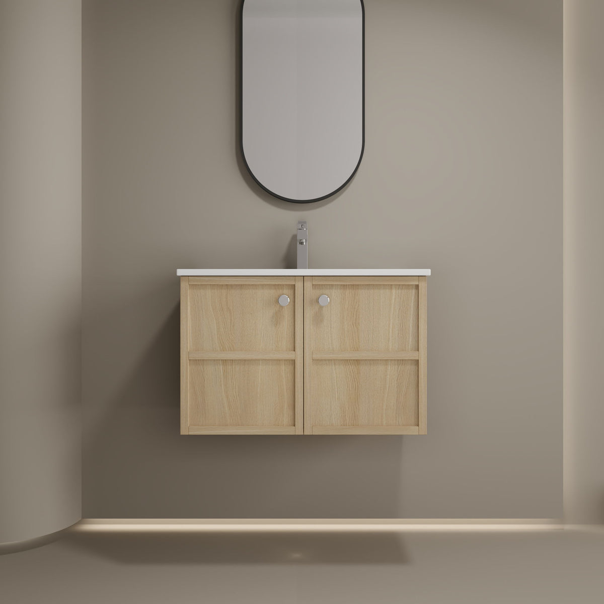 Lavabo de baño suspendido con fregadero de cerámica y 2 puertas de cierre suave