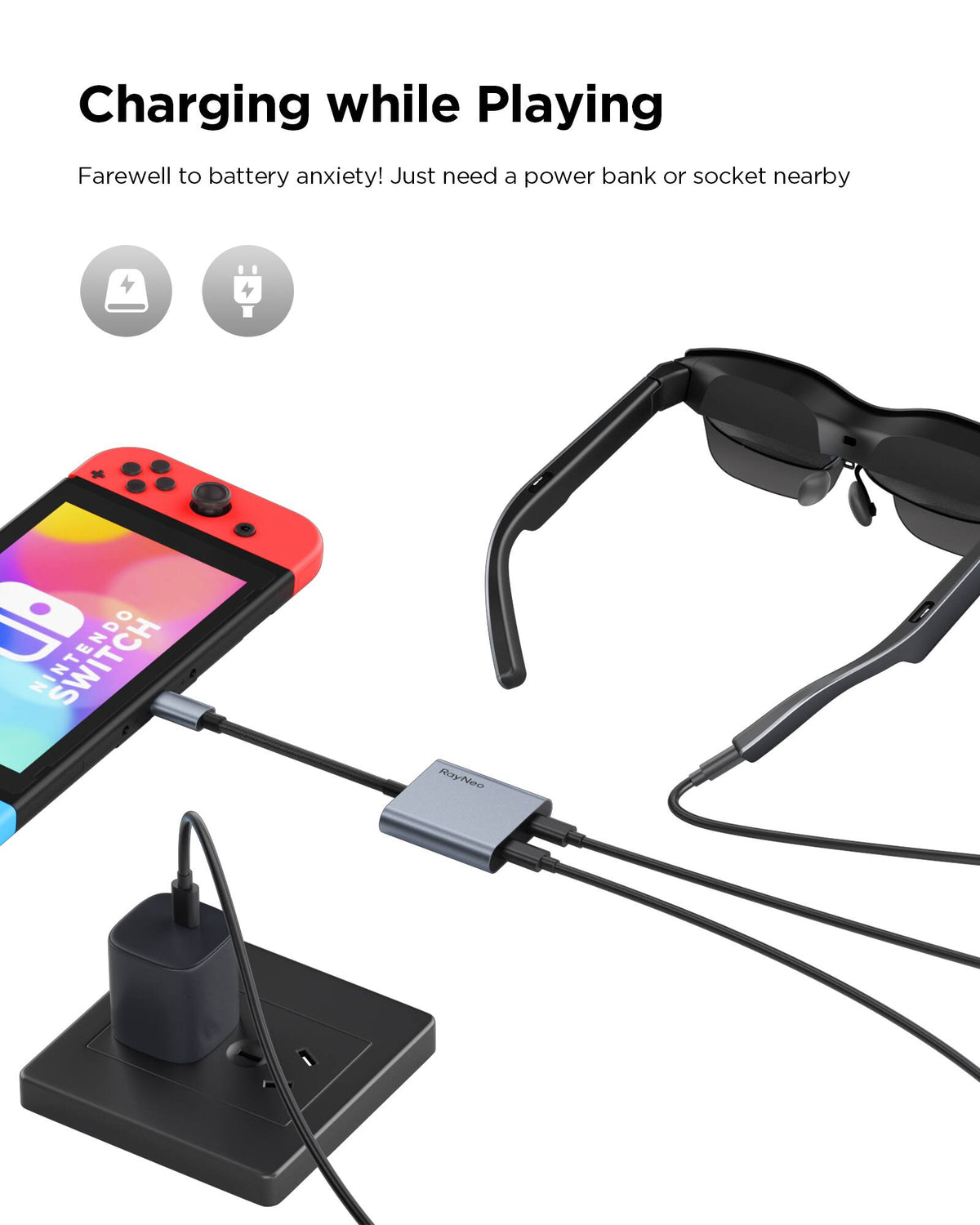 RayNeo - USB to Glasses and Charging Adapter - Black