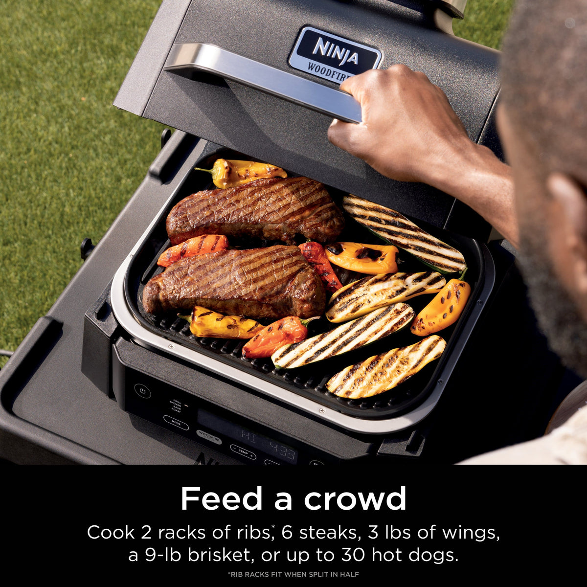 Ninja - Woodfire Outdoor Grill & Smoker, 4-in-1 Functionality, Authentic Woodfire Flavors, Electric Heat - Black
