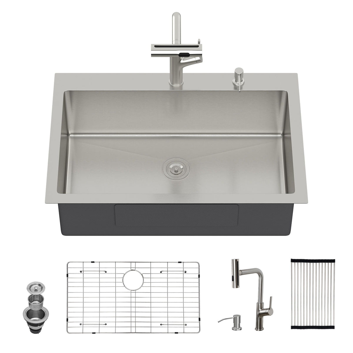 Drop-In Kitchen Sink With Pull-Out Faucet And Soap Dispenser