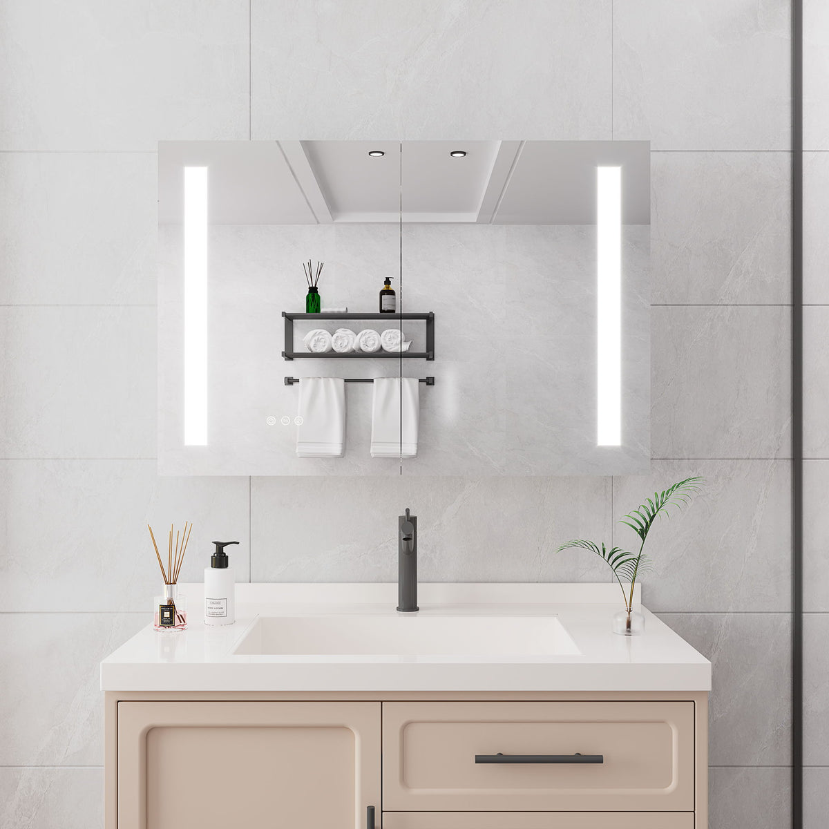 LED Medicine Cabinet With Mirror, Double Door With Defogger, Dimmer, Surface Mount