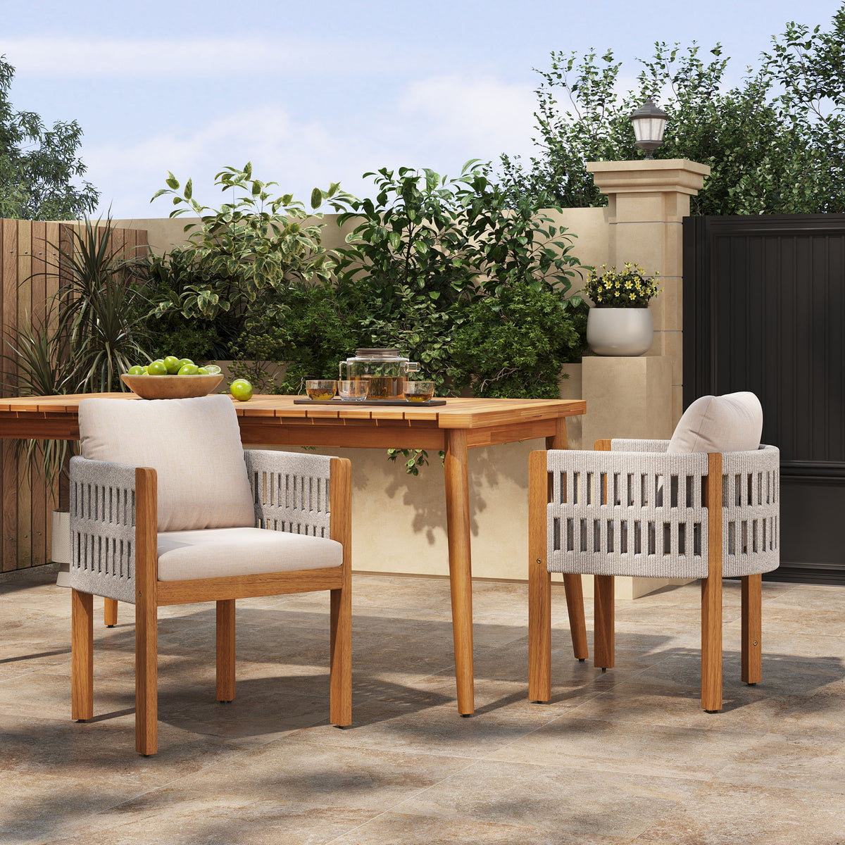 Outdoor Dining Chairs With Mix Rope Handles (Set of 2)