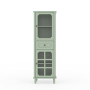 Curio Cabinet, Freestanding Vintage Display Storage Cabinet, Adjustable Shelves - Green