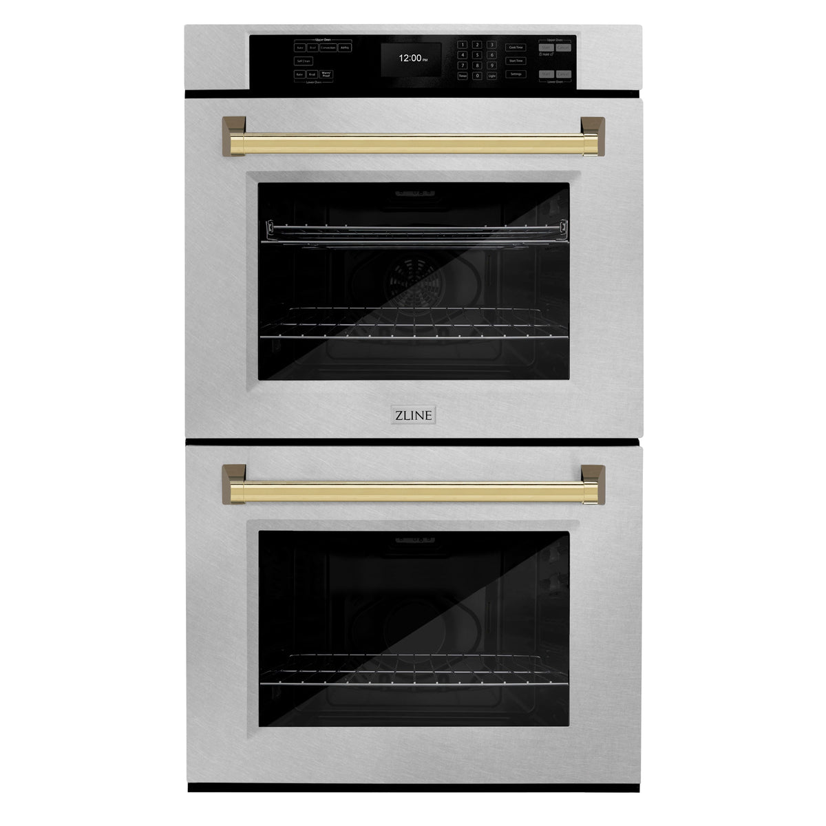 ZLINE - 30 in. Autograph Double Wall Oven w/ Air Fry in Satin Steel w/ Gold Handles - Satin Stainless Steel