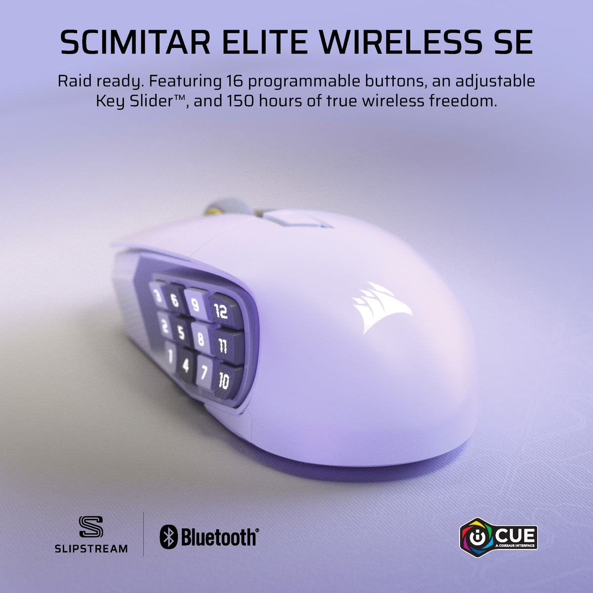CORSAIR - Scimitar Elite Wireless SE MOBA/MMO Optical Gaming Mouse with 16 Programmable Buttons - Wireless - White