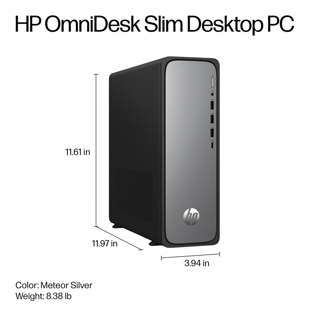 HP - OmniDesk Slim Desktop - Intel Core i3-13100 2023 - 8GB DDR5 Memory - 256GB SSD - Meteor Silver
