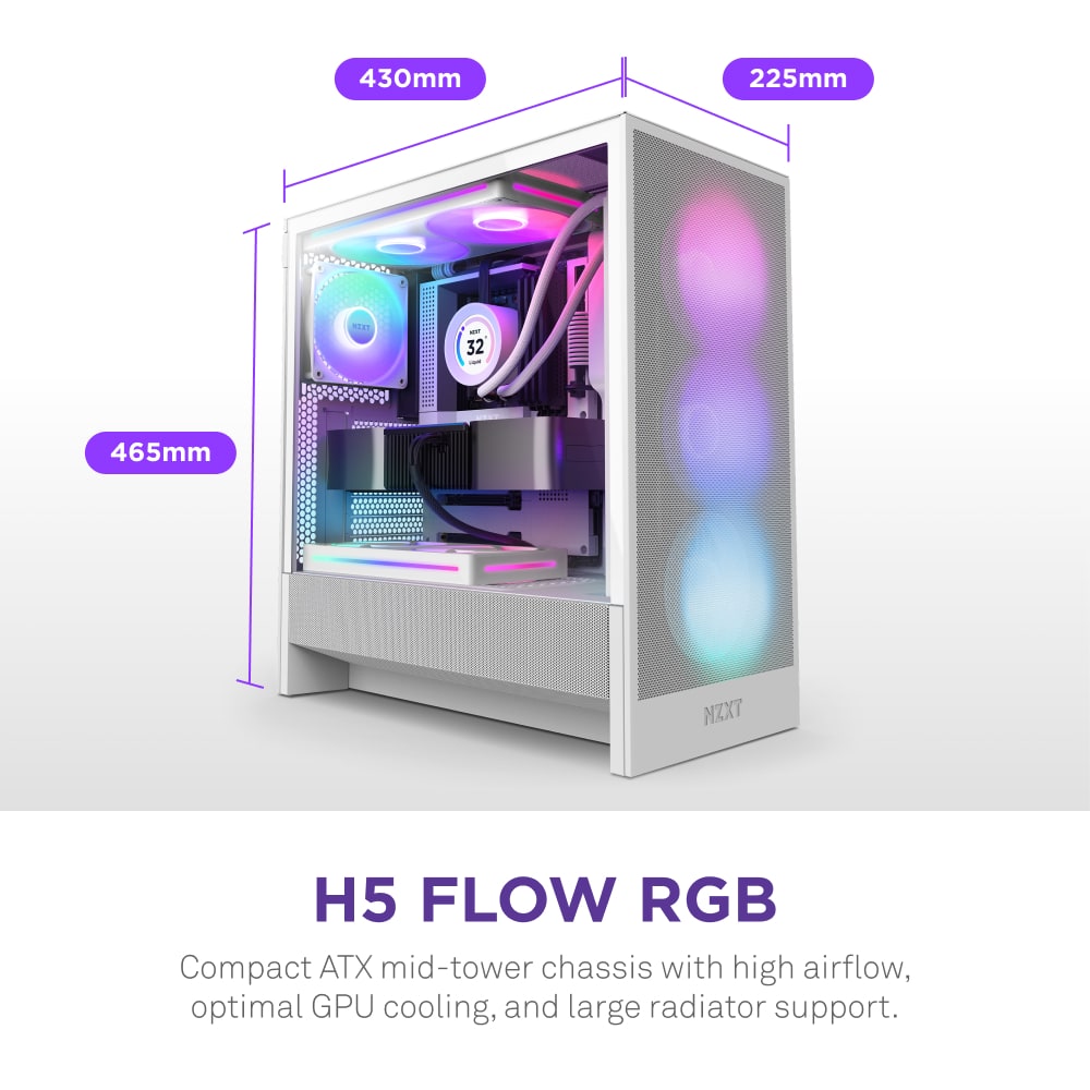 NZXT - H5 Flow RGB 2024 Compact ATX Mid-Tower Airflow PC Case - White