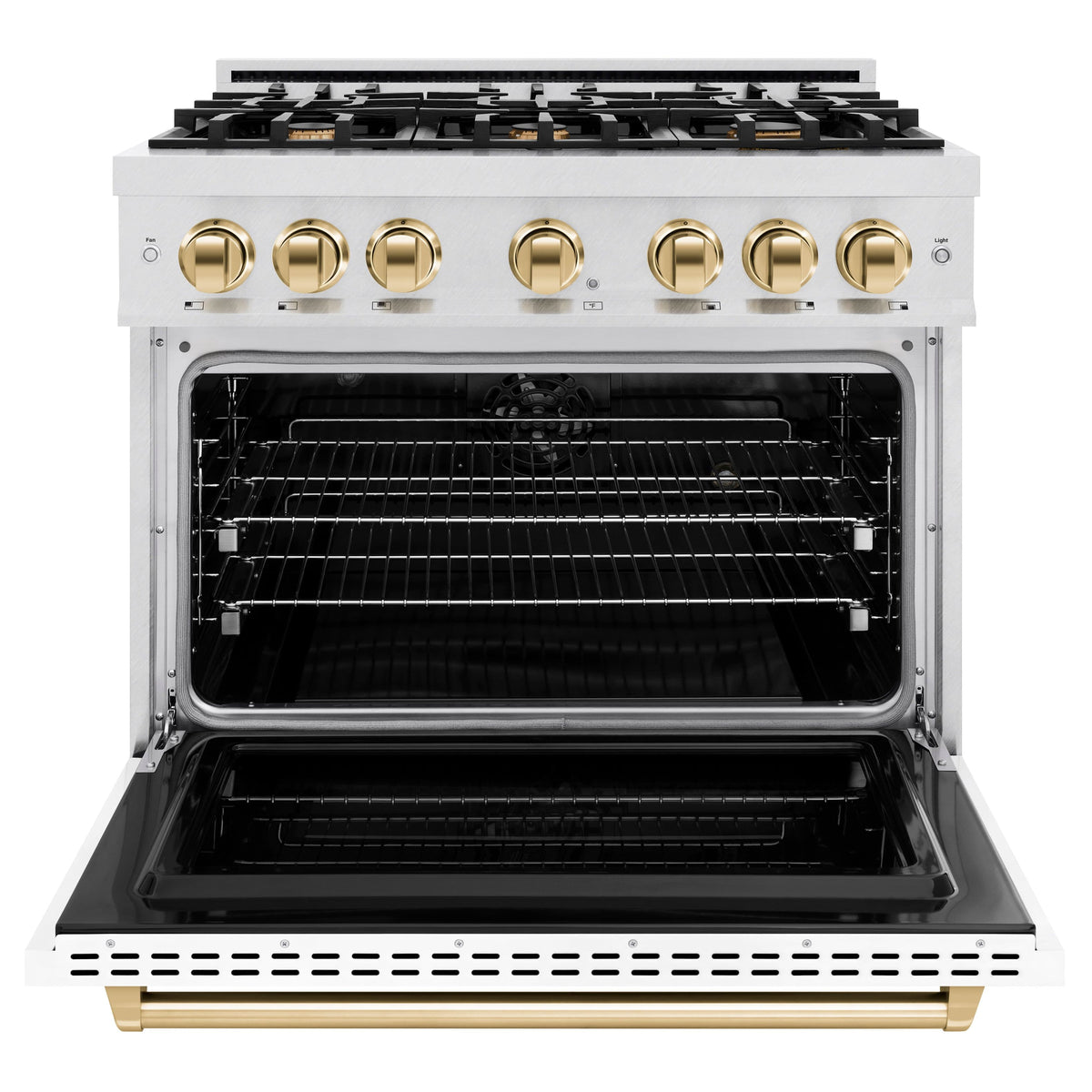 ZLINE - 36 in. Wide 6 Burner Autograph Classic Dual Fuel Range with White and Gold Accents (CDRSZ-WM-36-G) - White