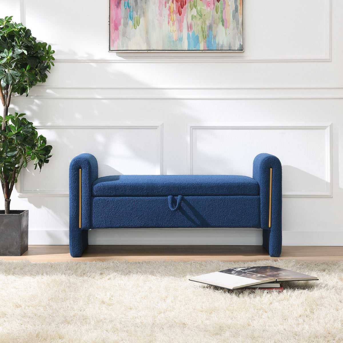 Modern Teddy Upholstered Large Bed End Bench With Arms And Storage