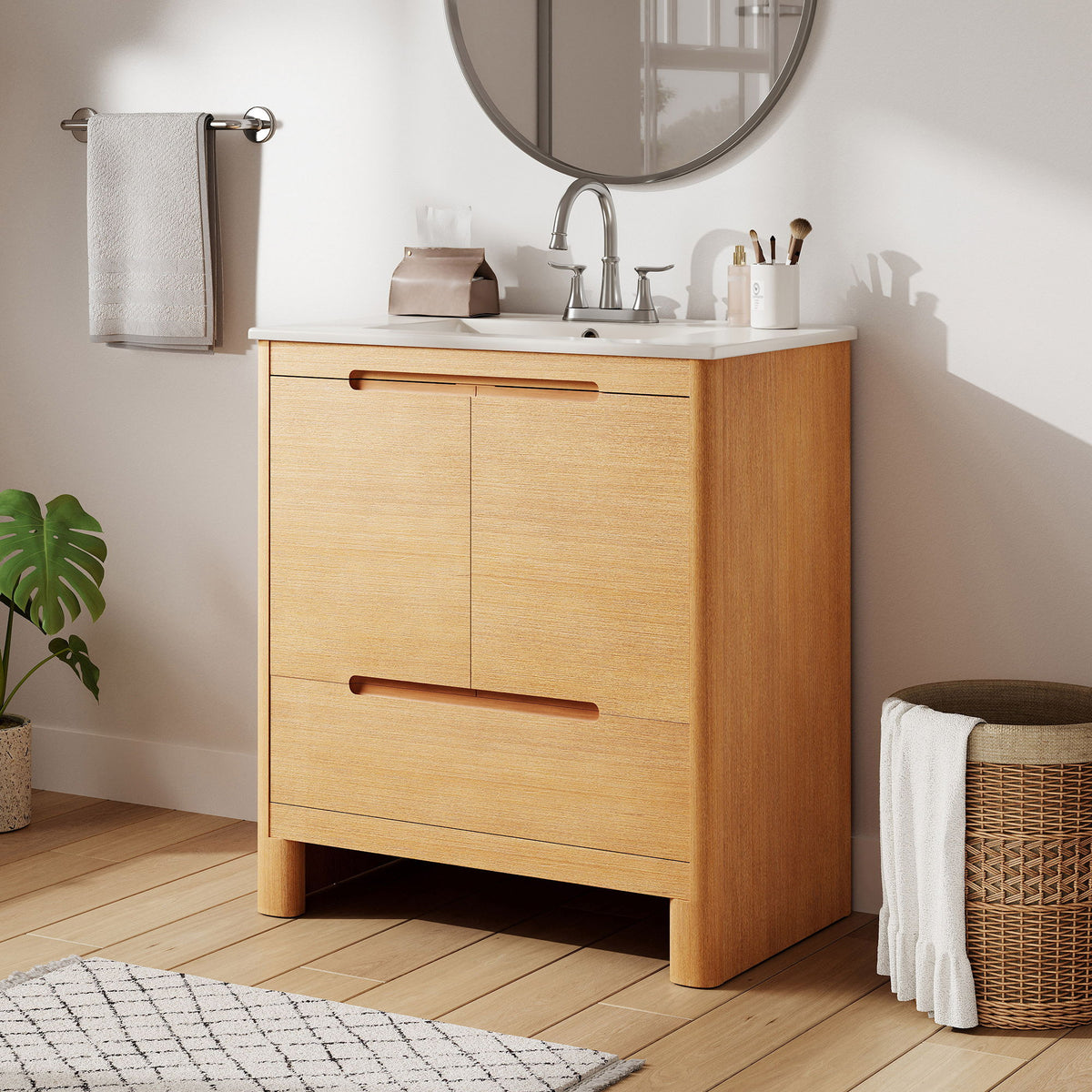 Tocador de baño moderno suavizado con lavabo