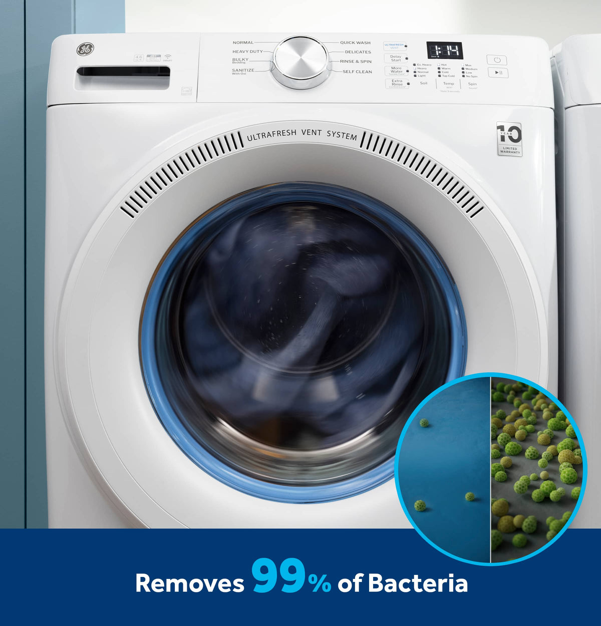 GE - 4.6 Cu. Ft. High-Efficiency Stackable Smart Front Load Washer with Microban Antimicrobial Technology - White